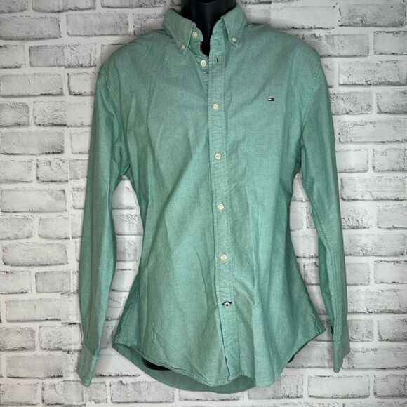 Tommy Hilfiger Custom Fit Teal Button Down Shirt Size Large L - Picture 1 of 6